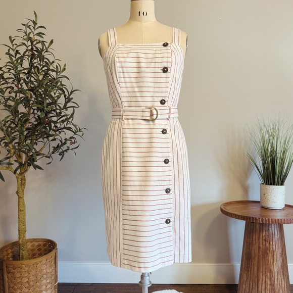 Tommy Hilfiger Dresses & Skirts - Tommy Hilfiger Dress Womens 4 Belted Cream Red Pinstripe Sheath Nautical Preppy